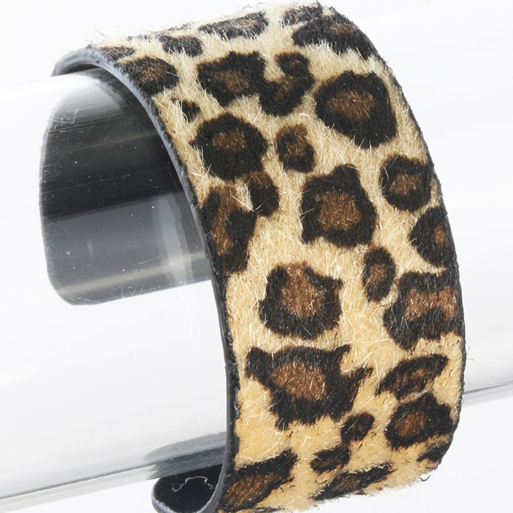 Boho Eclectic Funky Furry Leopard Print Cuff Bracelet